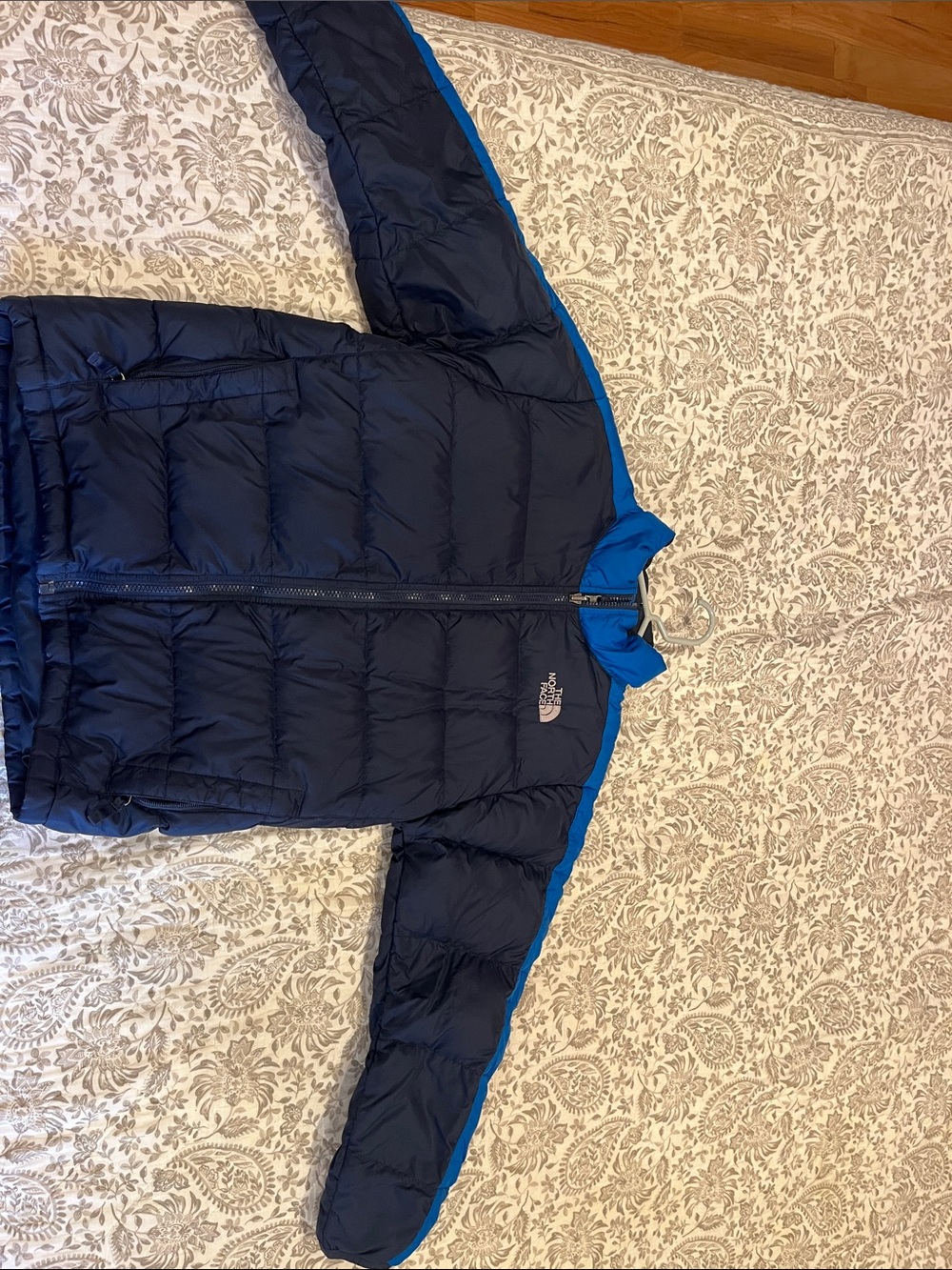 The North Face Navy Puffer Jacket with Bright Blue Trim - Kids